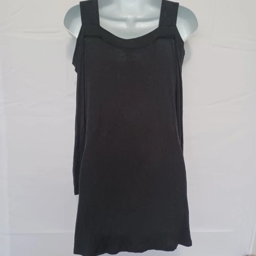Venus women top black cold shoulder stretch sz M feminine dark academia casual - Picture 5 of 6